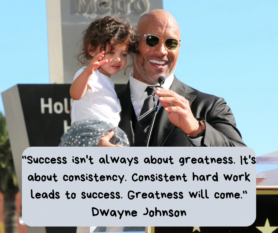 "Success isn't always about greatness. It's about consistency. Consistent hard work leads to success. Greatness will come."
Dwayne Johnson
